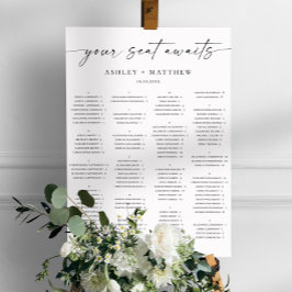 Póster Gráfico de Asientos de Boda Alfabetico en Blanco y