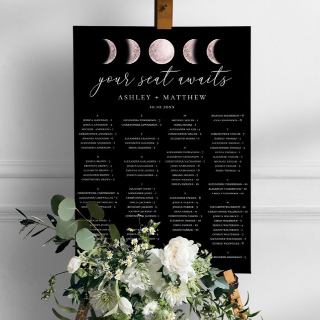 Póster Gráfico de asientos de Boda alfabético negro | Lun (Subido por el creador)