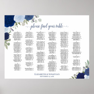 Póster Gráfico de Asientos de Boda Alfabetico Rosas Boho 