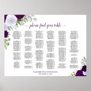 Póster Gráfico de Asientos de Boda Alfabetico Rosas Purpu