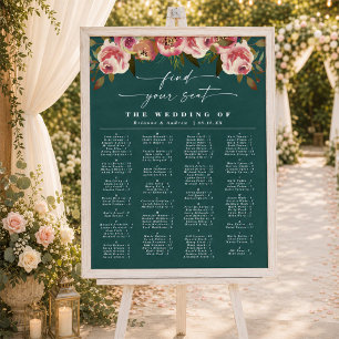 Póster Gráfico de Asientos de Boda Alfabetico Verde Turqu