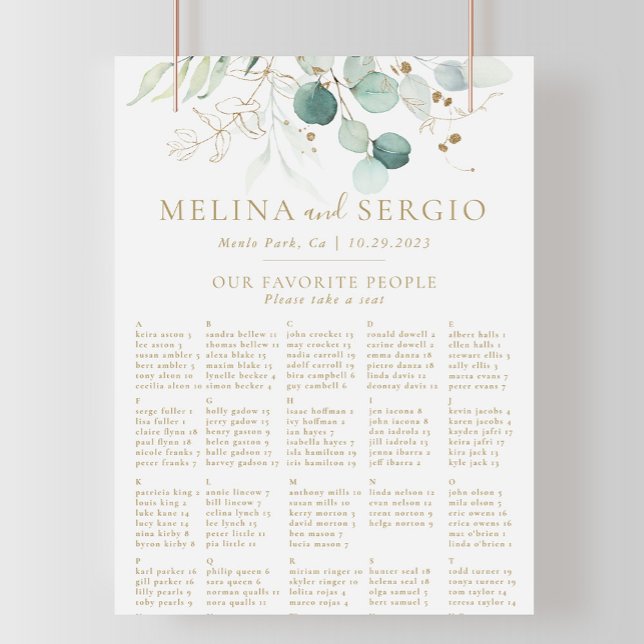 Póster Gráfico de asientos de Boda alpino verde dorado (Subido por el creador)