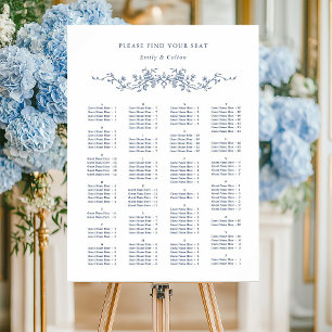 Póster Gráfico de asientos de Boda azul de orden alfabéti