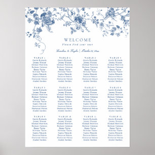 Póster Gráfico de Asientos de Boda Azul Floral Vintage El