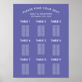 Póster Gráfico de Asientos de Boda Azul Simple