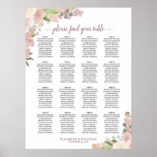 Póster Gráfico de Asientos de Boda Bohemio con Flores Ros