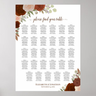 Póster Gráfico de Asientos de Boda Bohemio Floral de Otoñ