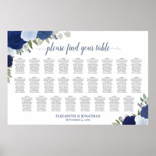 Póster Gráfico de Asientos de Boda Boho Azul con 26 Mesas