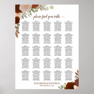 Póster Gráfico de Asientos de Boda Boho de 25 Mesas de Ro
