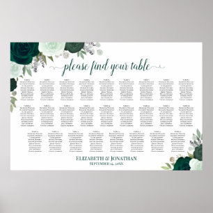 Póster Gráfico de Asientos de Boda Boho Esmeralda de 26 M