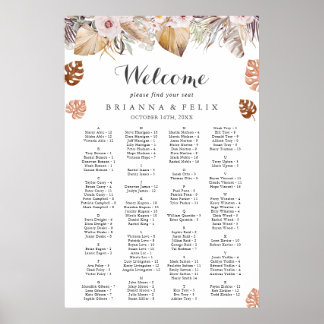 Póster Gráfico de Asientos de Boda Boho Neutro Rústico