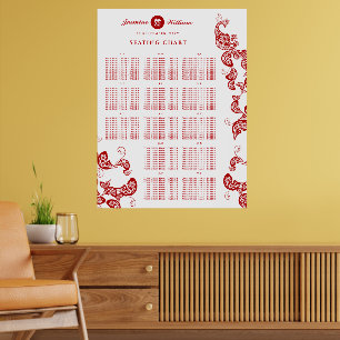 Póster Gráfico de Asientos de Boda Boho Peacock Floral Ro