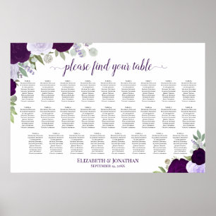 Póster Gráfico de Asientos de Boda Boho Rosas Moradas 26