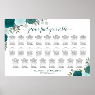 Póster Gráfico de Asientos de Boda Boho Verde Azul de 26