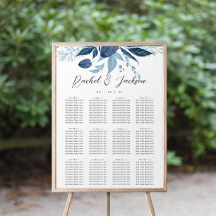 Póster Gráfico de asientos de Boda botánico azul de Azure