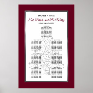 Póster Gráfico de Asientos de Boda Burgundy Plateado Eleg