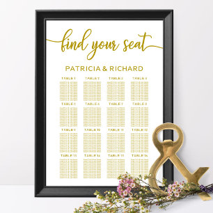 Póster Gráfico de Asientos de Boda Caligrafía Dorada Eleg
