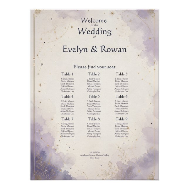 Póster Gráfico de Asientos de Boda Celestial (Anverso)