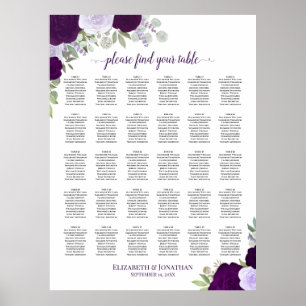 Póster Gráfico de Asientos de Boda Chic con Rosas Purpúre