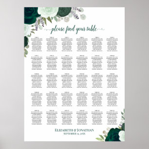 Póster Gráfico de Asientos de Boda Chic de Rosas Esmerald