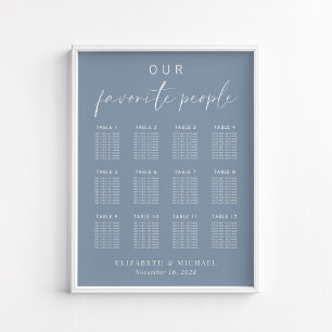 Póster Gráfico de Asientos de Boda Chic Dusty Blue 12 Mes