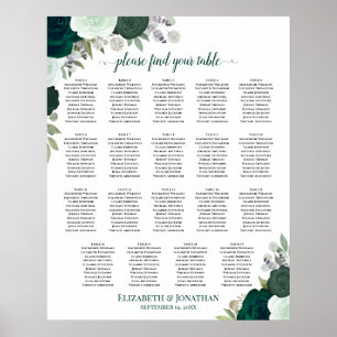 Póster Gráfico de Asientos de Boda Chic Floral Esmeralda