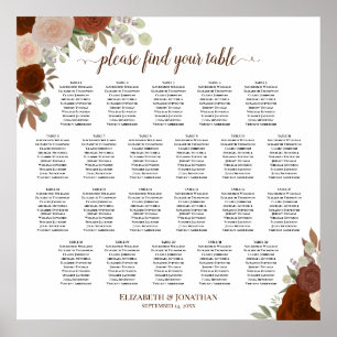 Póster Gráfico de Asientos de Boda Chic Floral Otoño 22 M