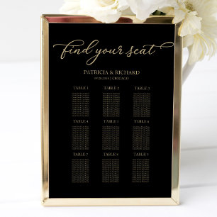 Póster Gráfico de Asientos de Boda Chic Oro Negro 9 Mesas