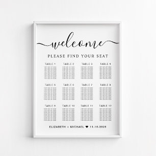 Póster Gráfico de Asientos de Boda Chic para 12 Mesas