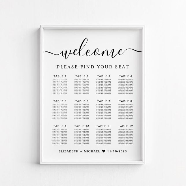 Póster Gráfico de Asientos de Boda Chic para 12 Mesas (Subido por el creador)