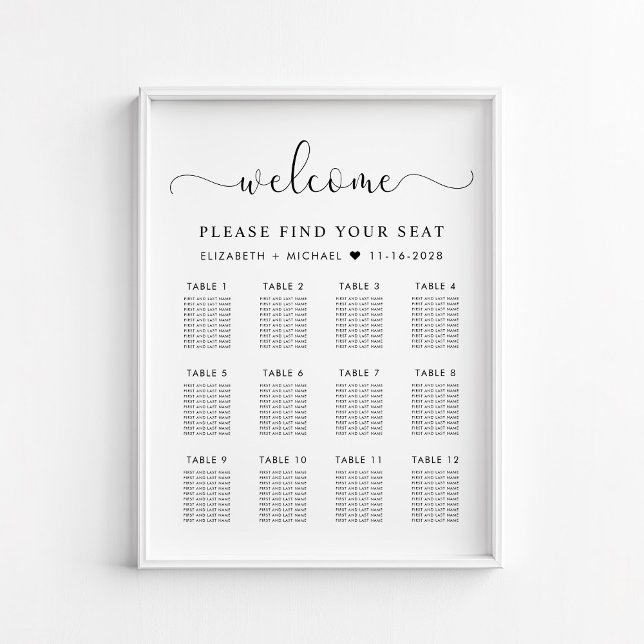 Póster Gráfico de Asientos de Boda Chic para 12 Mesas (Subido por el creador)