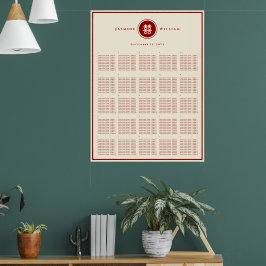 Póster Gráfico de Asientos de Boda China Felicidad Doble 