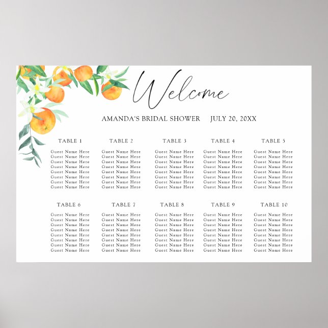 Póster Gráfico de asientos de boda CITRUS acuarela (Frente)