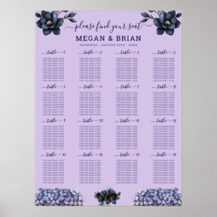 Póster Gráfico de Asientos de Boda Clásico con Floral Neg