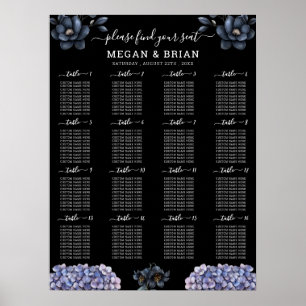 Póster Gráfico de Asientos de Boda Clásico con Floral Neg