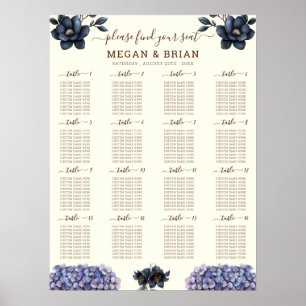 Póster Gráfico de Asientos de Boda Clásico con Floral Neg