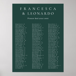 Póster Gráfico de Asientos de Boda Clásico Verde Esmerald