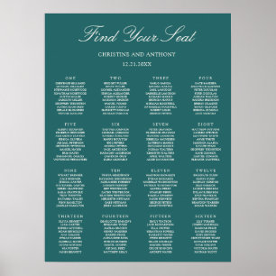 Póster Gráfico de Asientos de Boda Clásico Verde Teal de 