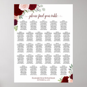 Póster Gráfico de Asientos de Boda con 28 Mesas de Rosas