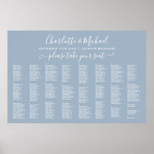 Póster Gráfico de Asientos de Boda con 300 Nombres en Azu