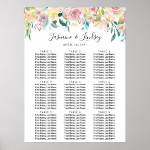 Póster Gráfico de Asientos de Boda con 9 Mesas Floral Pas