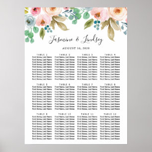 Póster Gráfico de Asientos de Boda con Acuarela Pastel