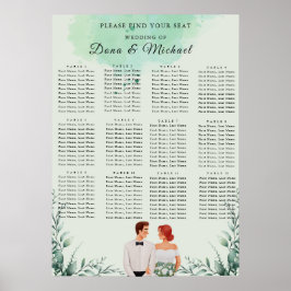 Póster Gráfico de asientos de boda con acuarela verde per