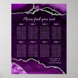 Póster Gráfico de Asientos de Boda con Ágata Plateada Púr