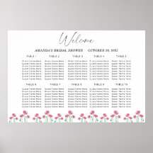 Gráfico de asientos de boda con amapola acuarela