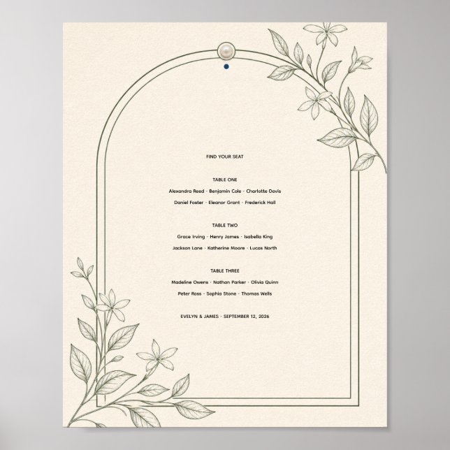 Póster Gráfico de Asientos de Boda con Arco Botánico Mode (Frente)