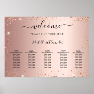 Póster Gráfico de asientos de boda con brillo de oro rosa