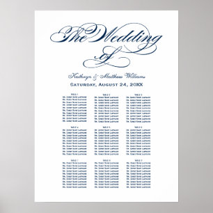Póster Gráfico de Asientos de Boda con Caligrafía Azul Ma