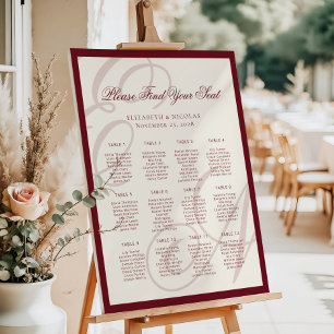 Póster Gráfico de Asientos de Boda con Caligrafía de Mono