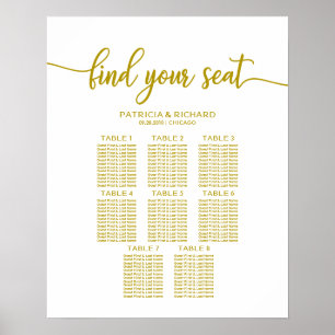 Póster Gráfico de Asientos de Boda con Caligrafía Dorada